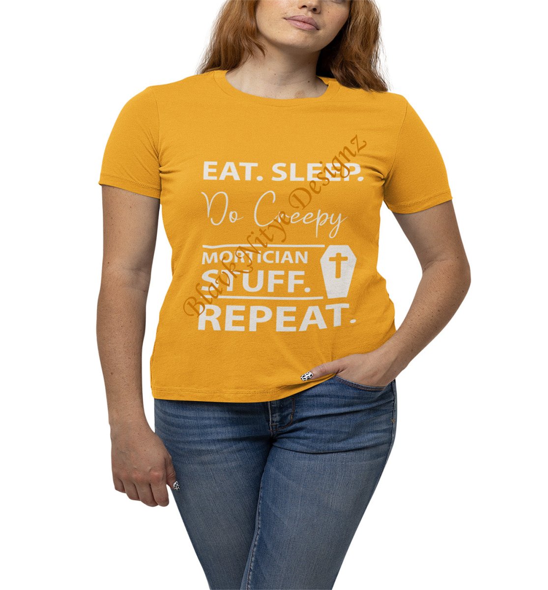 Eat. Sleep. Do Creepy Mortician Stuff. Repeat. Unisex T-shirt - BlavkNitye Designz